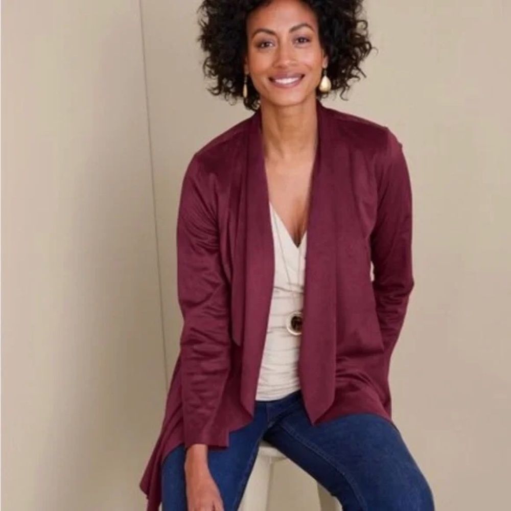 SOFT SURROUNDINGS NWT $110 Shape Drape Suede Jacket Top in Purple Wine Small